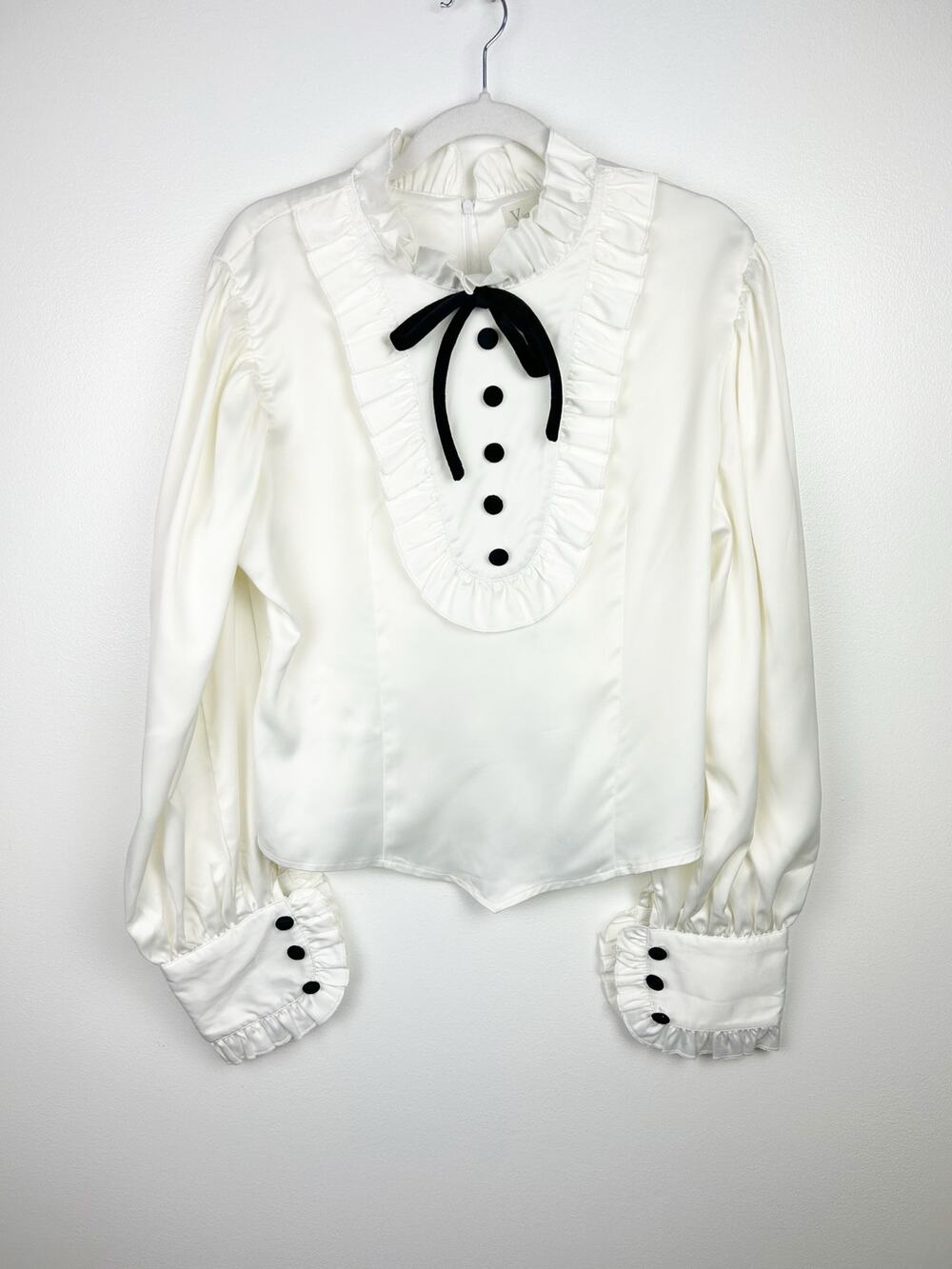 Victorian Choice Cream Ivory White Costume Blouse Black Bow Plus Size XXXL